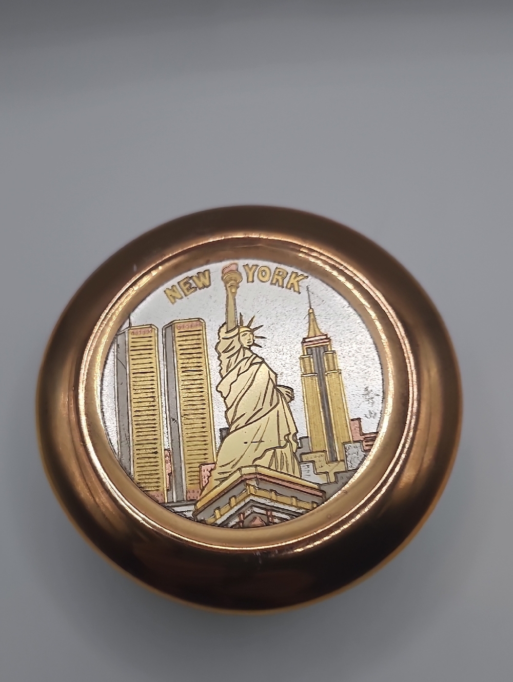 Vintage Art of Chokin NYC Skyline Trinket Box - Twin Towers - 24KT Gold
